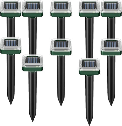 Solar Powered Mole Repellent, 10 Packs Ultrasonic Gopher Repellent Outdoor, Waterproof Vole Repellent for Lawn & Garden, Humane Deterrent for Moles, Groundhogs, Chipmunks & Snakes Square