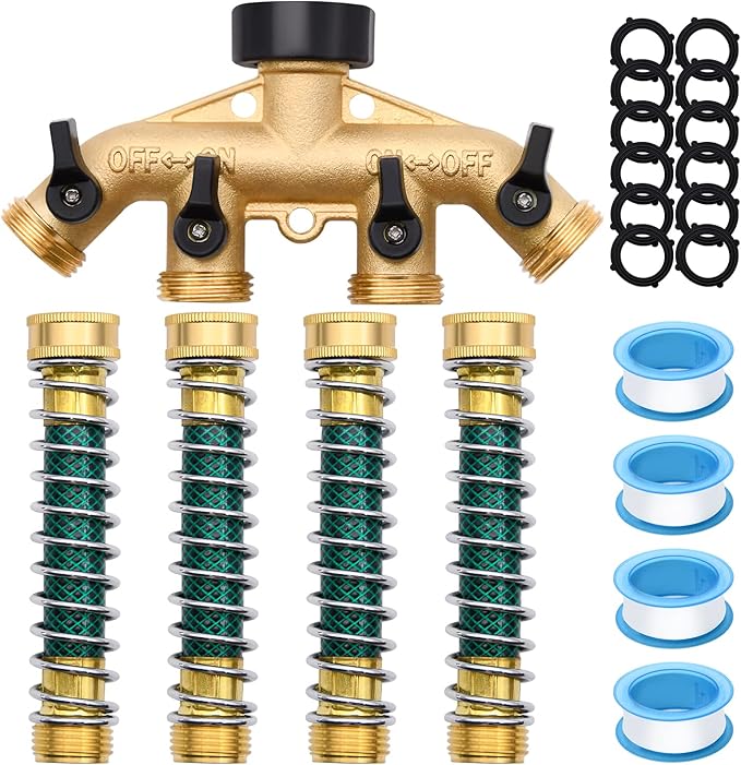 4 Way Hose Splitter with 4pcs Garden Hose Extension Adapter | for Garden