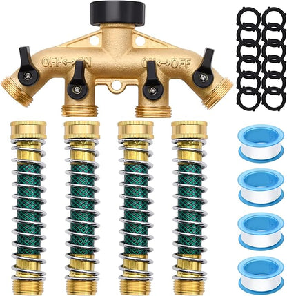 4 Way Hose Splitter with 4pcs Garden Hose Extension Adapter | for Garden