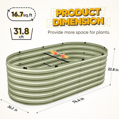 KING BIRD Raised Garden Bed Kit 2025 Upgraded Quick-Setup Galvanized Planter Garden Box Outdoor for Gardening, Vegetables, Flowers, 74x36x23 in, Olive Green