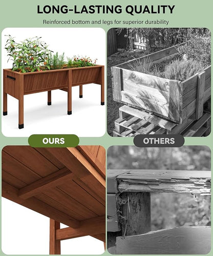 KYBOLT 72x26x31 Inch Raised Garden Bed with Legs, 13.7In Depth Wooden Planter Box for Outdoor Growing Vegetables and Herbs, Elevated Garden Bed with Hooks for Backyard, Patio, Balcony