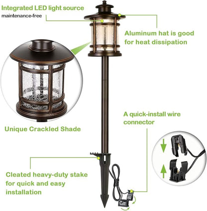 hykolity Low Voltage LED Landscape Lighting, 12V Outdoor Pathway Lights | Die-Cast Aluminum, Waterproof Path Lights with Crackled Glass, 3.4W 155LM, Wired ORB Walkway Light for Yard Garden, 2 Pack