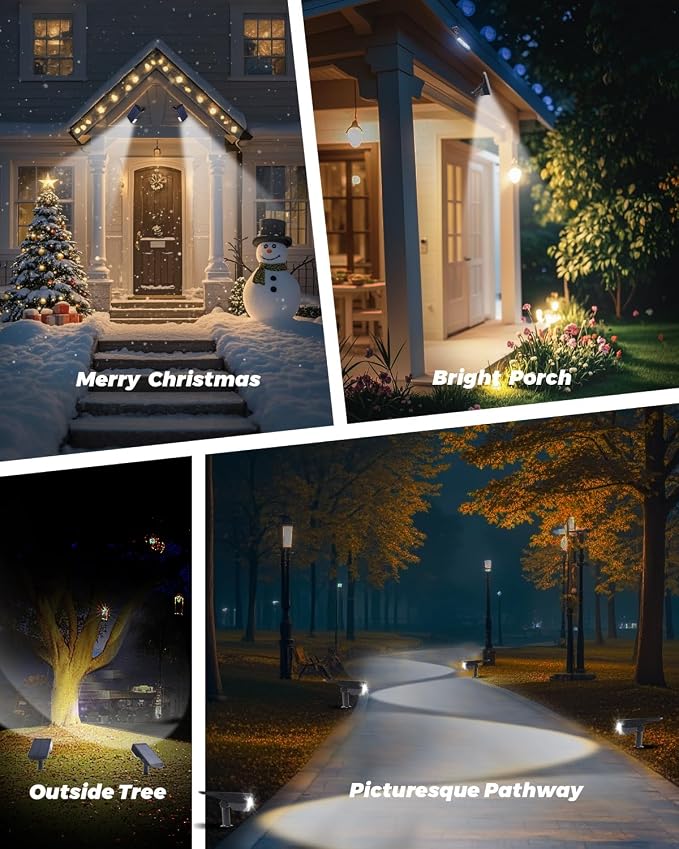 4 Pack Solar Spot Lights Outdoor Waterproof, 20 LEDs Bright Landscape Spotlights Dusk to Dawn, Cool White Adjustable Uplights for Yard Tree House Garden Wall Pathway, IP65