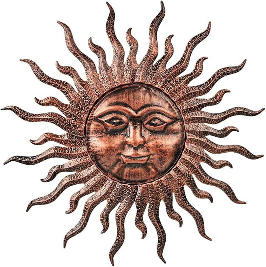 VEWOGARDEN Sun Outdoor Wall Decor, 29" Waterproof Large Metal Wall Art for Home Outside Patio Garden Fence Decorations, Antique Bronze