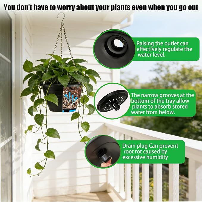 Drzewo Hanging Planters, 10 inch Hanging Plant Pot,4pcs self Watering pots for Indoor Plants with Hanger Chain & Drainage HoleHanging Planters for Indoor Outdoor Plants Patio Porch Decor