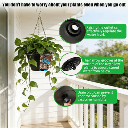 Drzewo Hanging Planters, 10 inch Hanging Plant Pot,4pcs self Watering pots for Indoor Plants with Hanger Chain & Drainage HoleHanging Planters for Indoor Outdoor Plants Patio Porch Decor