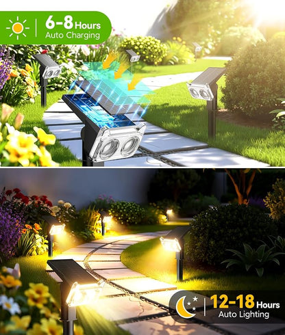 LETMY Solar Lights Outdoor Waterproof IP65, 2 Pack Solar Spot Lights Outdoor with 14 Big LEDs, 2-in-1 Wall Lights & 2 Modes Solar Landscape Spotlights for Pathway Yard Decor Garden Gifts (Warm White)