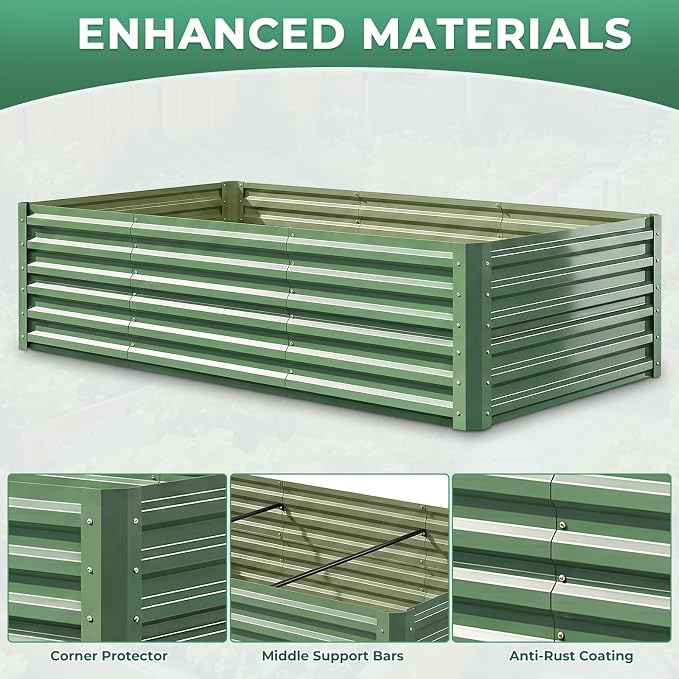 6x3x1.5ft Galvanized Raised Garden Bed, Metal Planter Box for Outdoor Planting Plants, Vegetables, Herbs, Above Ground Raised Garden Bed Kit for Gardening - Forest Green Rectangle