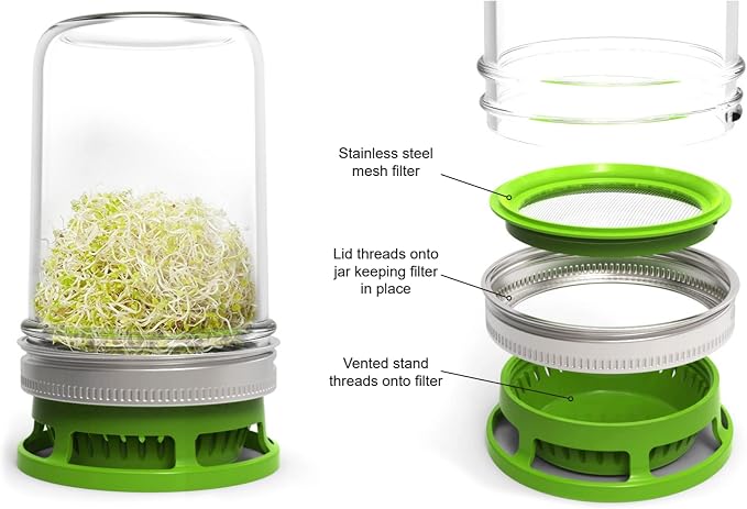 Jarware Mason Jar Lid, Seed Sprouting Lids For Wide Mouth Mason Jars, Set of 2