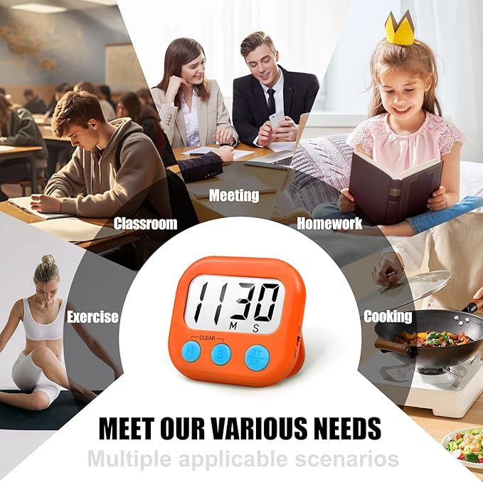 2 Pack Digital Kitchen Timer for Cooking Big Digits Loud Alarm Magnetic Backing Stand Cooking Timers for Baking Orange