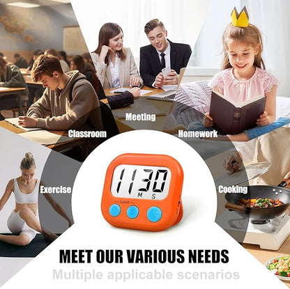 2 Pack Digital Kitchen Timer for Cooking Big Digits Loud Alarm Magnetic Backing Stand Cooking Timers for Baking Orange