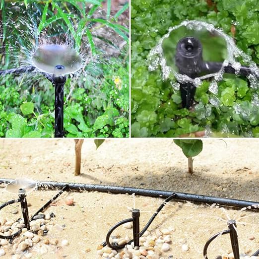 Topiverse Drip Irrigation Emitters, Circle Spray, 0-20 GPH | Adjustable Flow, 1/4" tubing, 30 PSI max, Irrigation Dripper With Stake, Sprinkler Head, Garden Patio Lawn Watering, 50 Pcs