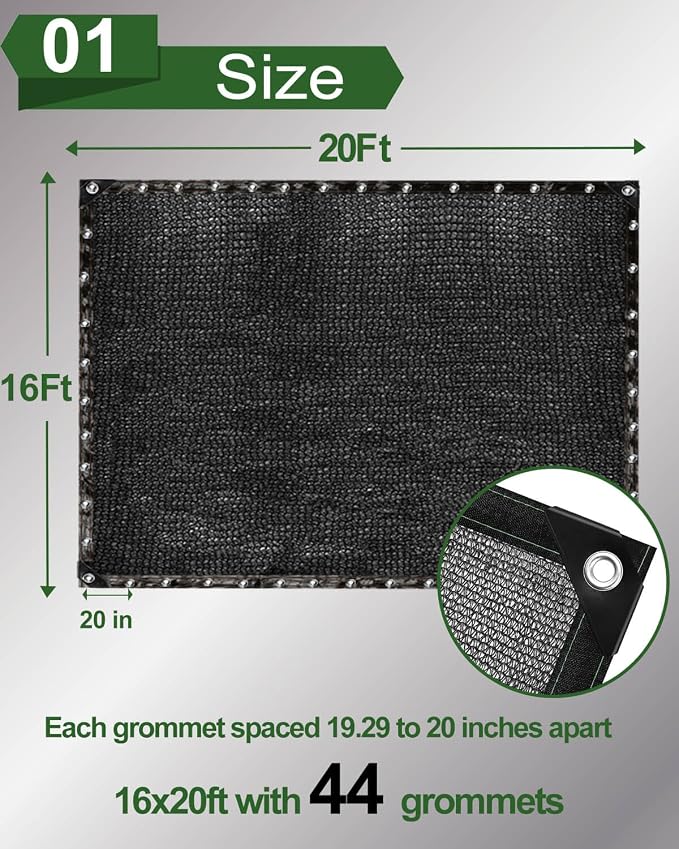 vensovo 40% Sunblock Shade Cloth Net Black Resistant - 16x20 Ft Garden Shade Mesh for Plant Cover, Greenhouse, Chicken Coop, Kennels, Tomatoes Plants