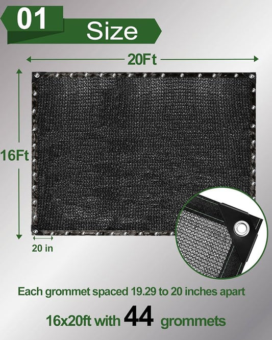 vensovo 40% Sunblock Shade Cloth Net Black Resistant - 16x20 Ft Garden Shade Mesh for Plant Cover, Greenhouse, Chicken Coop, Kennels, Tomatoes Plants