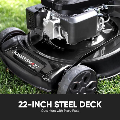 PowerSmart 22 in. 170cc Self Propelled Gas Lawn Mower Rear-Wheel-Drive, 3-in-1 Mulch/Bag/Rear Discharge, Steel Deck, 6 Height Adjustment