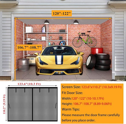 Magnetic Garage Door Screen 10x9ft for 1Car, Hands Free Net Curtains, Retractable Fiberglass Doors Cover Closure for Garage Carport Patio Balcony Porch Gazebo Backyard Greenhouse RV (Black, 10x9ft)