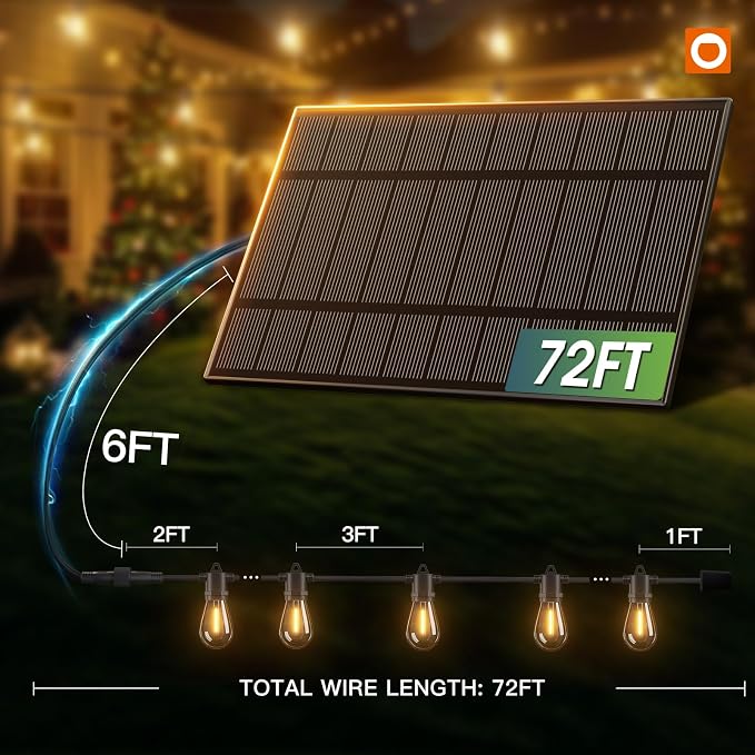 addlon 78(72+6) FT Solar String Lights Outdoor Waterproof with USB Port & Remote Control Solar Patio Lights Long Last for 20+Hrs Dimmable Solar Power LED Bulbs Hanging for Porch Garden Market Bistro