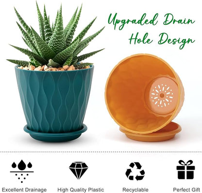 YNNICO 6 inch Plant Pots, 5 Pack Flower Pots Outdoor Indoor, Planters with Drainage Holes and Tray Saucers（Multicolor）