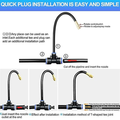 Automatic Greenhouse Drip Irrigation Kit – 20 Brass 360° Adjustable Nozzles, 65FT 1/2" Tubing & Misting System – Easy Setup & Water Saving for Hydroponics, Raised Beds, Flower Gardens & Outdoor Plants