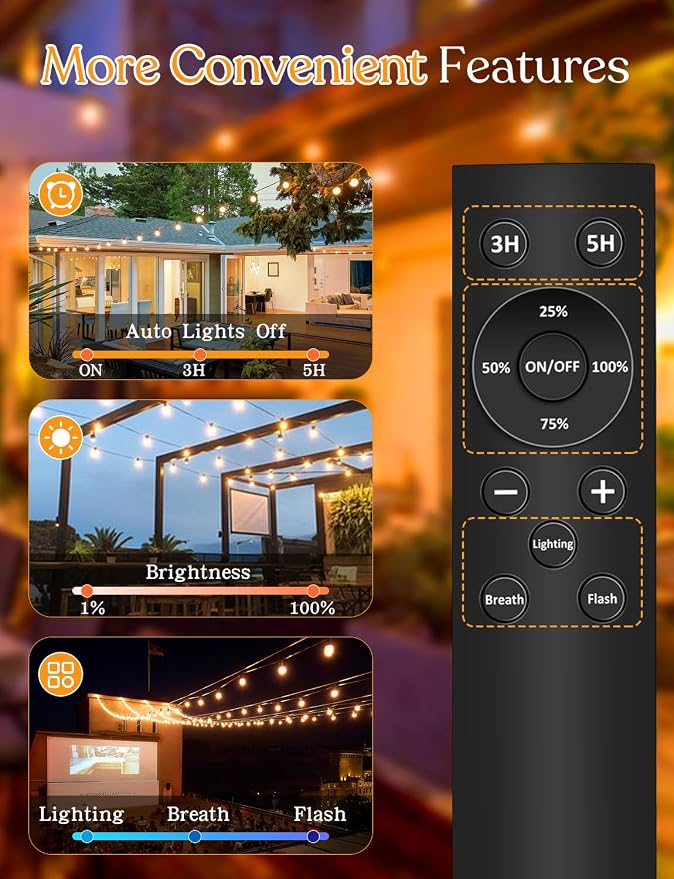 YOYONACY 200FT Outdoor Lights for Patio – Dimmable String Lights for Outside with Remote – LED Hanging Lihgts Waterproof Shatterproof ST38 Edison Bulbs for Backyard Cafe Bistro Porch Christmas Party