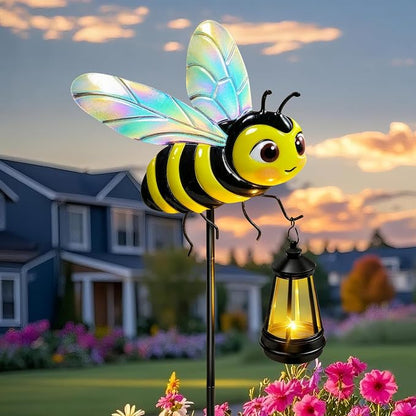 EDOF 32.28in Metal Bee Garden Stakes with Solar Lights Outdoor Decorative | Solar Lights Waterproof Bee Garden Decor for Yard Art Outside Patio Porch Lawn,Birthday Gifts for Women Mom