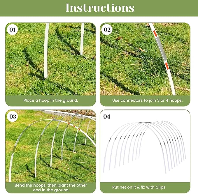 Greenhouse Hoops 36pcs, Sunwuk Garden Hoops for 1-3.5ft Wide Raised Bed, 9 Sets of 5.6ft Long Super Bendable Fiberglass Support Hoops Frame, Mini Greenhouse Strip for Row Cover (S Size)