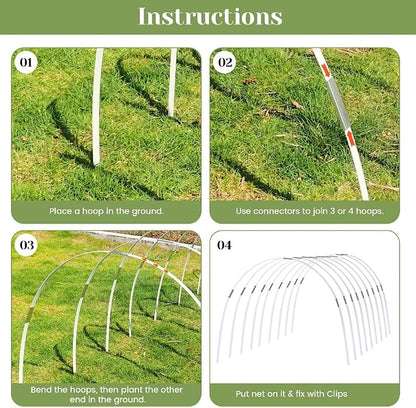 Greenhouse Hoops 60pcs, Sunwuk Garden Hoops for 1-3.5ft Wide Raised Bed, 15 Sets of 5.6ft Long Super Bendable Fiberglass Support Hoops Frame, Mini Greenhouse Flat for Row Cover (S Size)