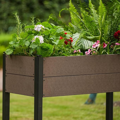 Garden Raised Bed with Shelf, 43*20*33.5in Deep Root Planter Box for Patio, Outdoor Herb with Bottom, Vegetable, and Flower Gardening - Durable Wooden Style Planter Box for Easy Mobility and Clearance