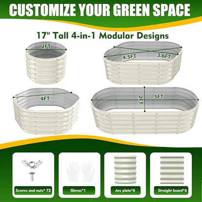 TBMLC 17" Tall Elevated Oval Metal Raised Garden Bed - 5ft x 2ft in Size and 0.8MM Thick Durable Planter Bed/Box for Vegetables Flowers Succulent at Patio/Garden Outdoor (White, 5X2X1.4 FT)