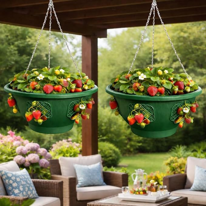 Ultimate Hanging Baskets - Strawberry, Tomato, Flower, and Herb Outdoor Planters - Use Garden Pots for Growing Plants Outside On A Deck, Fence, or Balcony (20, Deep Forest)