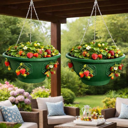 Ultimate Hanging Baskets - Strawberry, Tomato, Flower, and Herb Outdoor Planters - Use Garden Pots for Growing Plants Outside On A Deck, Fence, or Balcony (10, Deep Forest)