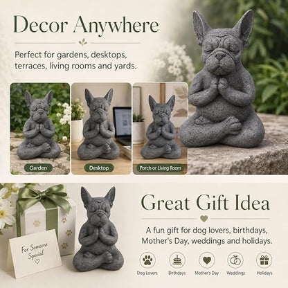 Meditating Buddha Bulldog Statue-Cute Funny Zen Animal Tabletop Decor for Home and Garden for Patio Lawn Yard Porch Ornament Garden Gift