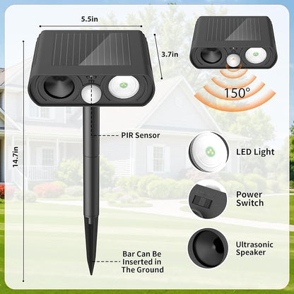 Solar Ultrasonic Animal Repellent, Deer Repellent Devices Waterproof, Cat Repellent Outdoor with Motion Detection Squirrel Skunk Rabbit Dog Raccoon Deterrents Animal Repeller for Yard, 1 Pack, Black