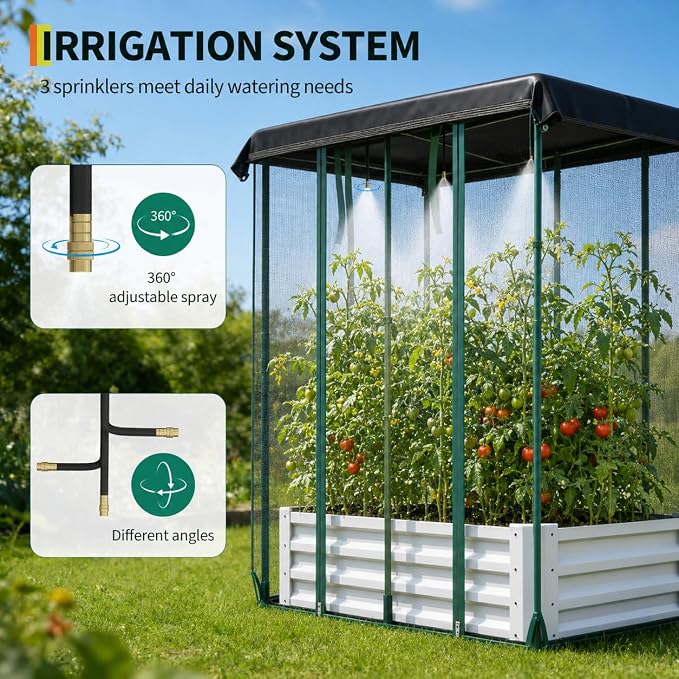 Garvee Galvanized Raised Garden Bed with Self Watering System & Mesh Cover | Large Metal Outdoor Planter Garden Boxes for Vegetables Herbs Flowers, with Top Sunshade Net, 4x3x1 FT
