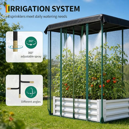 Garvee Galvanized Raised Garden Bed with Self Watering System & Mesh Cover | Large Metal Outdoor Planter Garden Boxes for Vegetables Herbs Flowers, with Top Sunshade Net, 4x3x1 FT