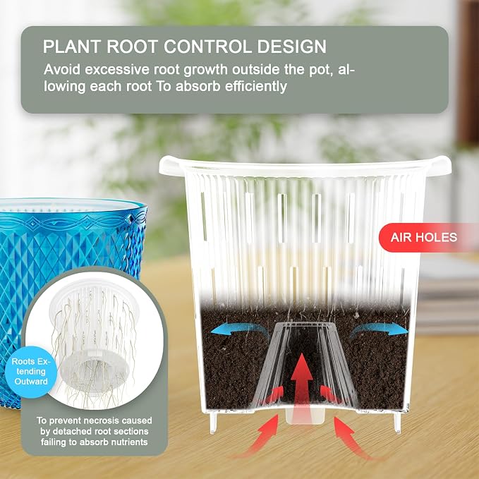 QCQHDU Hanging Planters for Indoor Plants, 2-Pack, 7.2 Inch, Klein Blue | Plastic, Self Watering Plant Hanger, with Drainage Holes, 3 Hooks Chains, For Garden Home