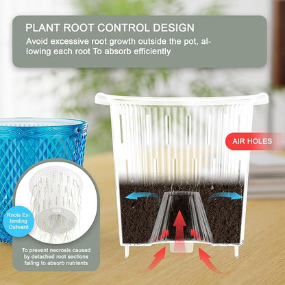 QCQHDU Hanging Planters for Indoor Plants, 2-Pack, 7.2 Inch, Klein Blue | Plastic, Self Watering Plant Hanger, with Drainage Holes, 3 Hooks Chains, For Garden Home