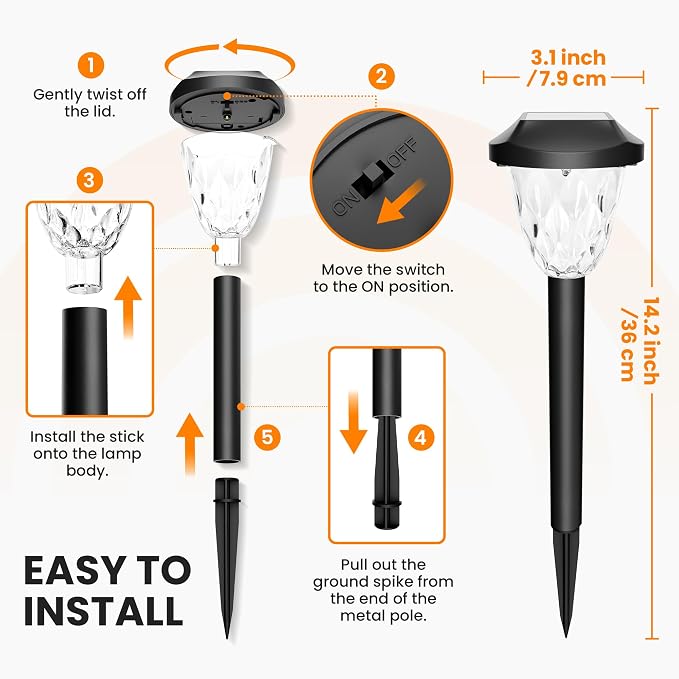 GIGALUMI 10 Pack Solar Lights Outdoor, Solar Pathway Lights with Great Pattern, Waterproof Auto On/Off Solar Powered Light for Outside Yard Garden Walkway Driveway Lawn Pathway