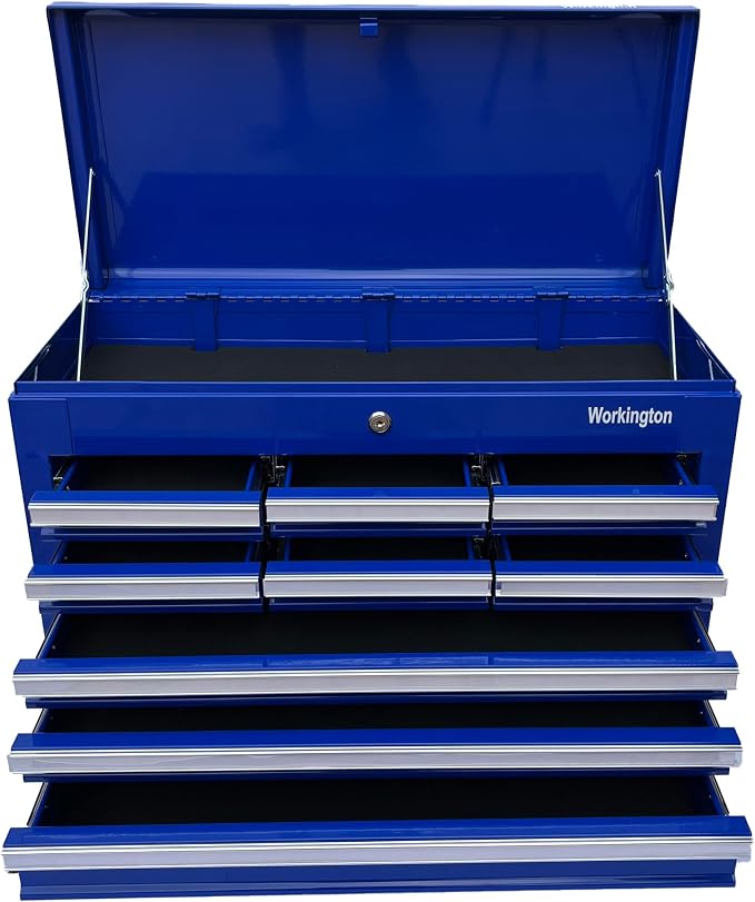 Workington Professional Industrial Portable Metal Tool Chest with 9 Drawers, 26" 9-Drawer Tool Chest Cabinet with Ball Bearing Drawer Slides, Steel Tool Storage Box Organizer 4016 Blue