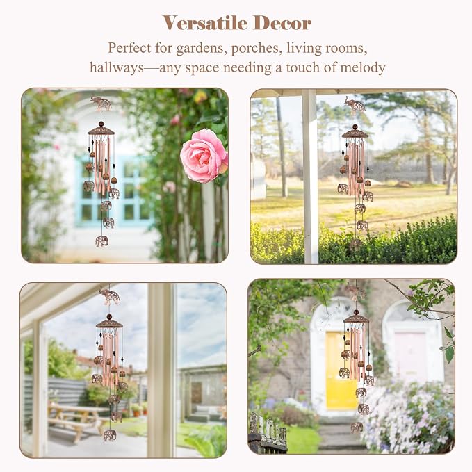 Elephant Wind Chimes for Outside, Elephant Gifts for Women/Mom/Grandma Birthday Gifts,Memorial Gift,Soothing Bass Tones Outdoor Metal WindChimes for Home, Lawn, Porch, Patio, Garden,Yard Decor(35")