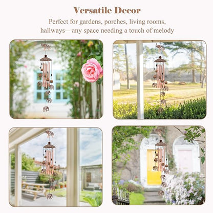 Elephant Wind Chimes for Outside, Elephant Gifts for Women/Mom/Grandma Birthday Gifts,Memorial Gift,Soothing Bass Tones Outdoor Metal WindChimes for Home, Lawn, Porch, Patio, Garden,Yard Decor(35")