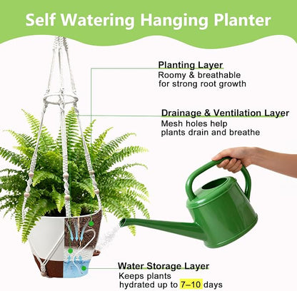 2 Pack Self Watering Hanging Planters with Grow Light for Indoor Plants | 10 Brightness, 3 Light Modes, 3/9/12H Timer, Built-In Reservoir, Drainage Holes, 10 in Pots