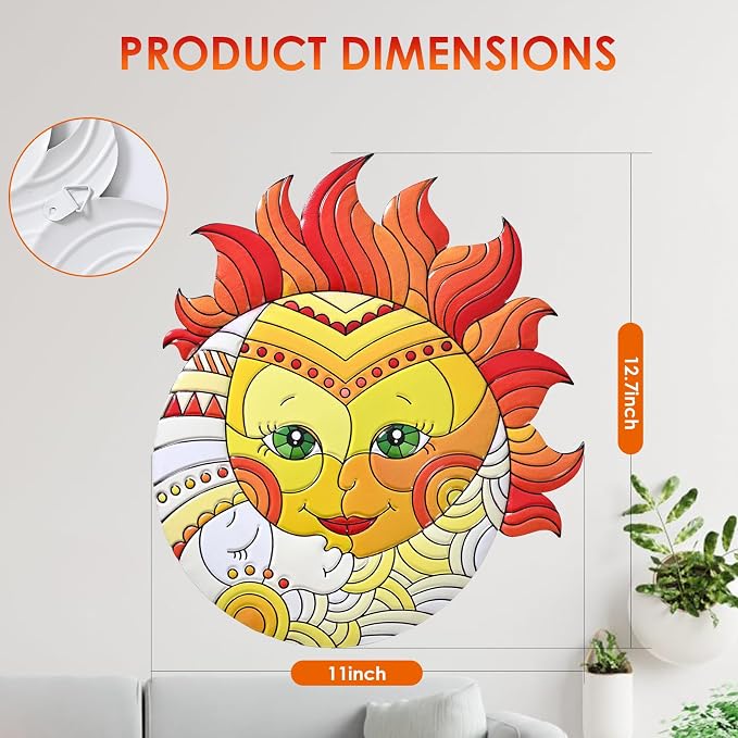 Metal Sun Wall Art Decor,13inches Sun Wall Art Hanging Decoration for Indoor and Outdoor for Room Garden Porch Fence Balcony Patio Decor