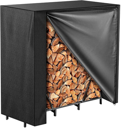 Vailge Firewood Rack Cover 4FT, Waterproof Firewood Rack Outdoor Cover with Full Front Zipper & Windproof Straps, Heavy Duty 600D Oxford Log Protector for All Seasons