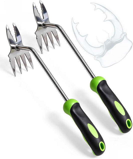 Garden Tools, 2-in-1 Hand Weeder Puller, Heavy Duty Stainless Steel Gardening Hand Tool for Deep Root Removal, Ergonomic Non-Slip Weed Remover for Lawn Yard Garden, 2 Pack