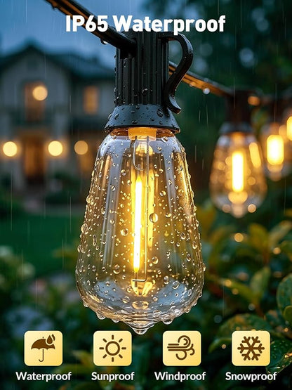 65ft-Solar-String-Lights-Outdoor-Waterproof-Solor-Powered-Patio-Light-Hanging-Outside-Backyard-Camping-Yard-Gazebo-Garden-Pergola-Bistro-Balcony-Cafe-Party-Fence-Lighting-LED with Edison Bulb & Remote