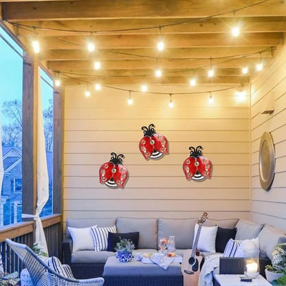 Metal Ladybugs Wall Art Decor, Large Ladybugs Wall Sculpture, Garden Decor | BVLFOOK; Hanging for Outdoor; Garden décor; Yard décor; Lawn Patio; 9.5 * 7 Inch, 3 Pack; Gift for Family