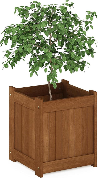 Furinno TIOMAN Planter Box, Hardwood Flower Box, Cube Garden Box, in Teak Oil, Outdoor Indoor, Garden, Patio, Balcony, Light Wood