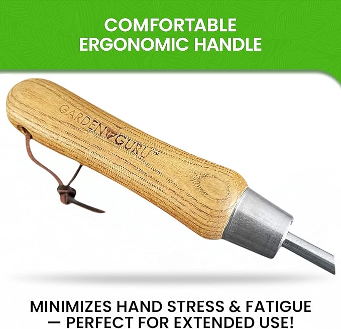 Garden Guru Eco Dandelion Weeder Tool w/Ergonomic Wood Handle - 100% Recycled Stainless Steel - Rust Resistant - FSC Certified Wood - Weed Puller for Planting Weeding Flower & Vegetable Care, 2 Pack