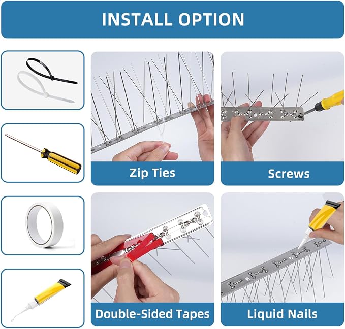 Moyofree Pre-Assembled Bird Spikes for Roofs and Windows, Cover 9.84Feet (3m), Pigeon Spikes Set for Deterring Crows, Seagulls and Small Birds, Stainless Steel Bird Deterrent Spikes for Outside